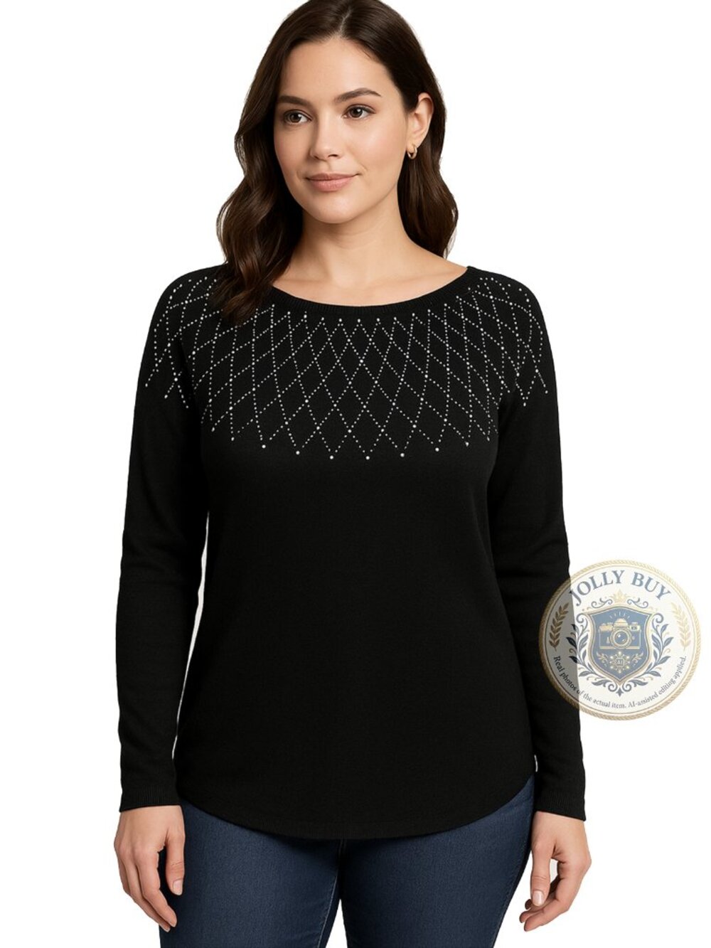 Vince California Women’s Sweater Black Jeweled Pullover Long Sleeve Size M NEW